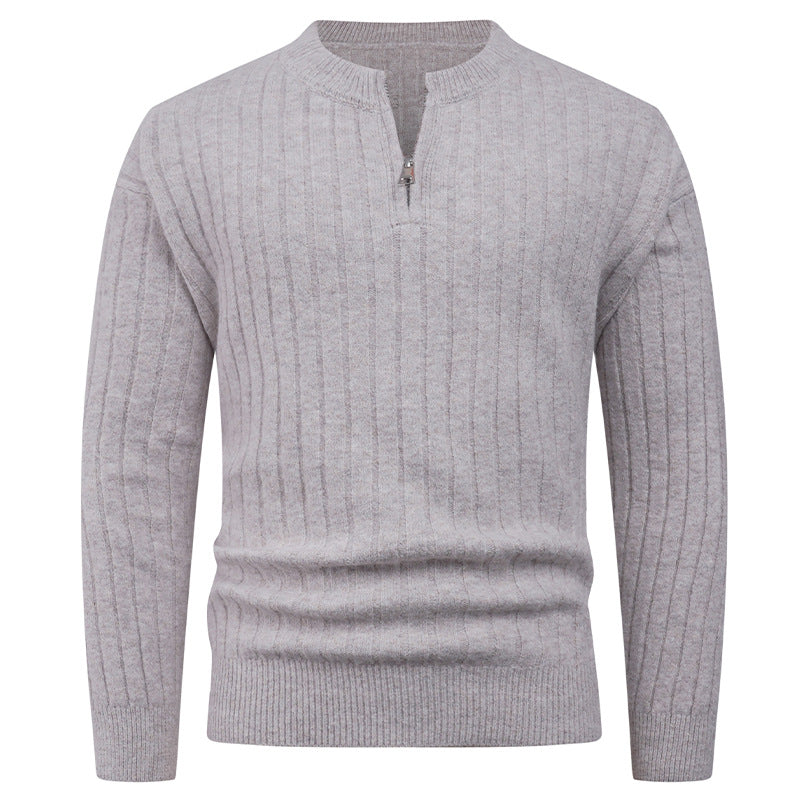Herren Strickpullover mit hohem Kragen und modernem Reißverschluss EB