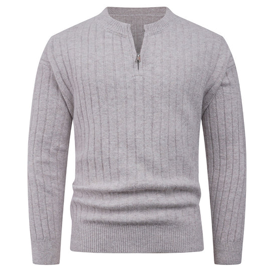 Herren Strickpullover mit hohem Kragen und modernem Reißverschluss EB