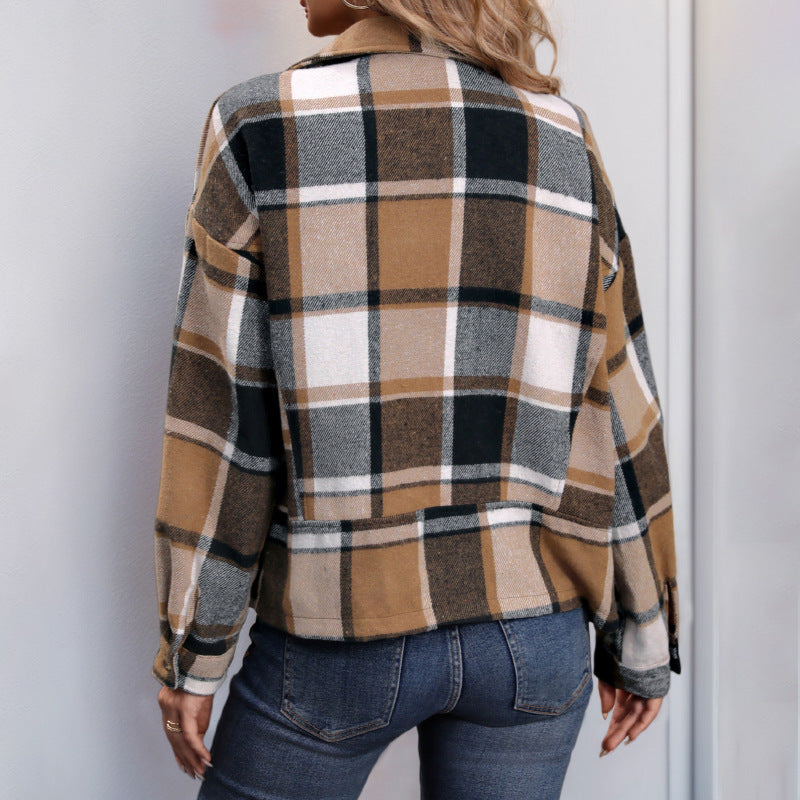 Damen kariertes Blazer-Jackett mit lässigem Schnitt EB