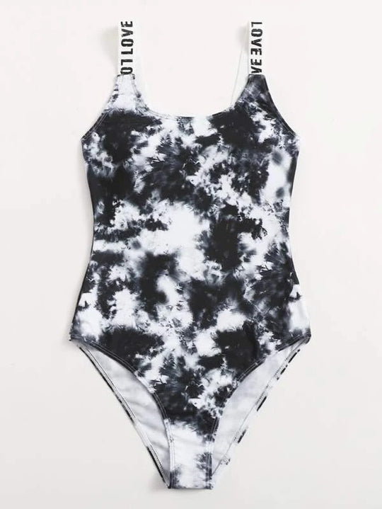 Damen Einteiler Badeanzug mit modischem Tie-Dye-Muster EB