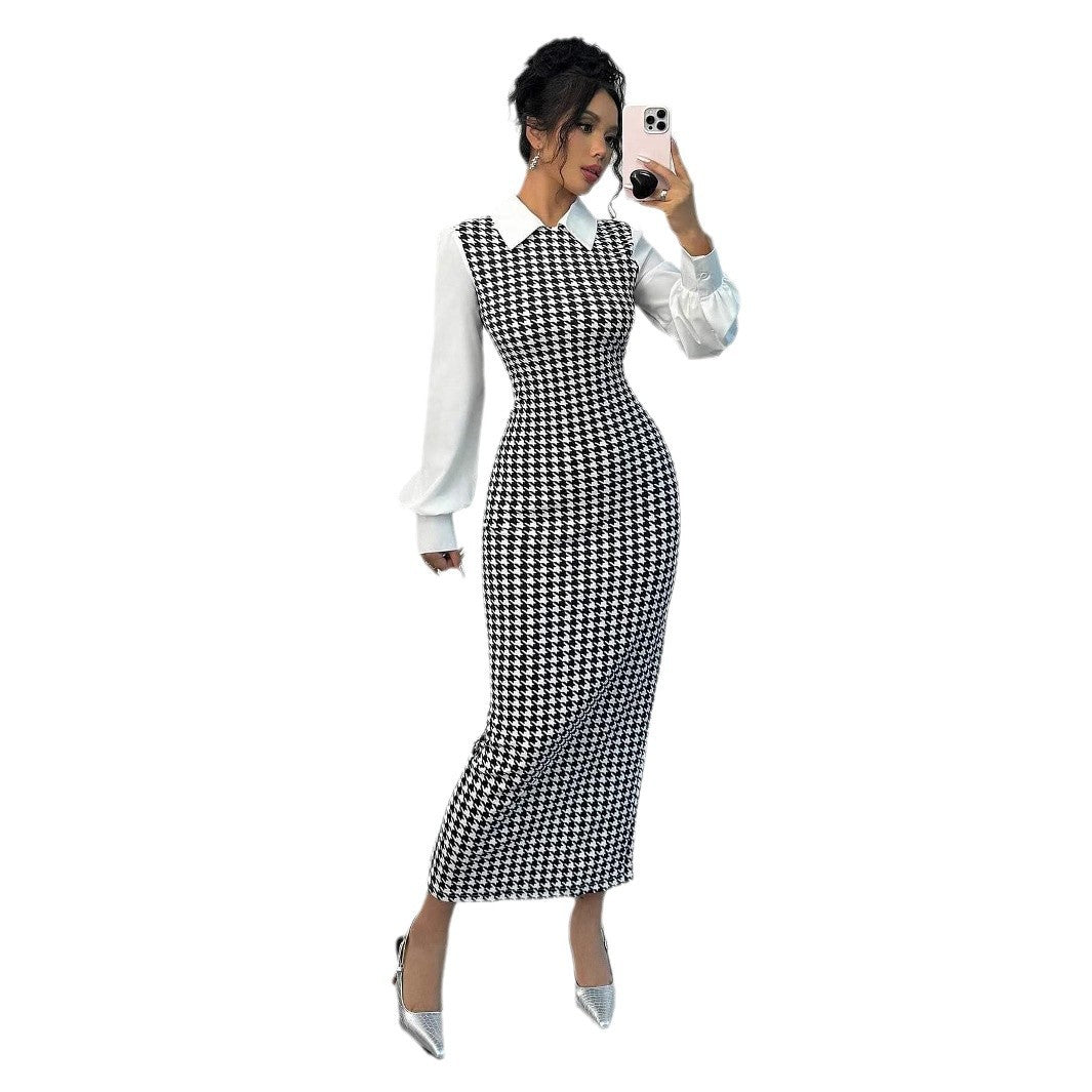 Damen elegantes Midirkleid mit glänzenden Puffärmeln EB