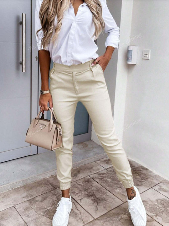 Damen Enganliegende Chino-Jogger mit hohem Bund und elastischen Bündchen EB