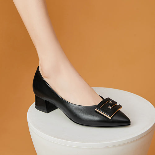 Damen Elegante Pumps mit modischer Schnallenverzierung und bequemem Blockabsatz EB