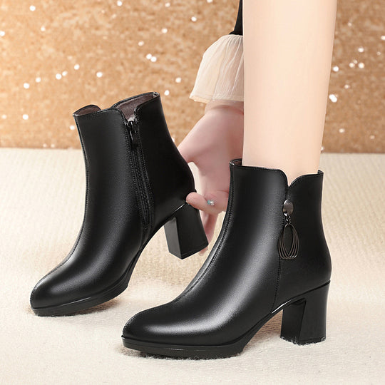 Damen Elegante Stiefeletten mit modischem Reißverschluss und blockiertem Absatz EB