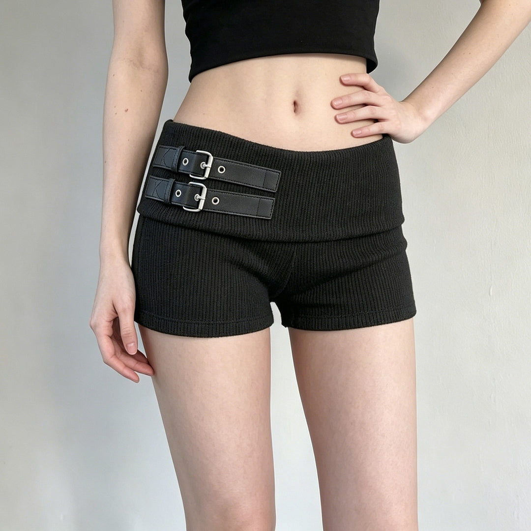 Damen Shorts mit breitem Bund und dekorativen Schnallen EB