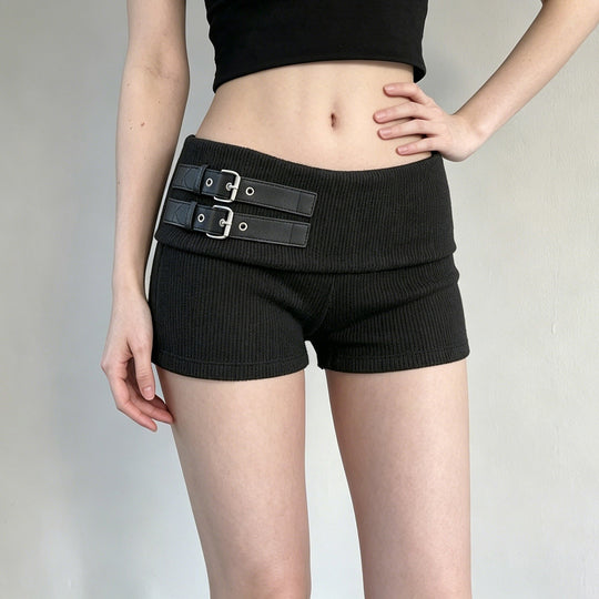 Damen Shorts mit breitem Bund und dekorativen Schnallen EB
