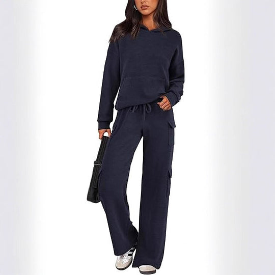 Damen Bequemes Lounge-Set mit Kapuze und weiten Hosen EB