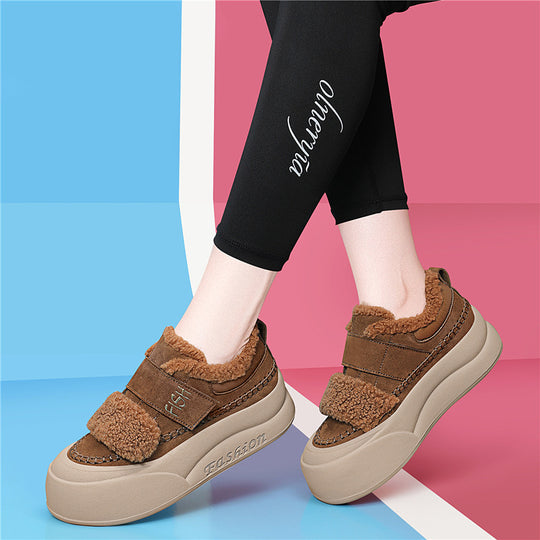Damen Modische Sneaker mit kuscheligem Innenfutter und breitem Klettverschluss EB