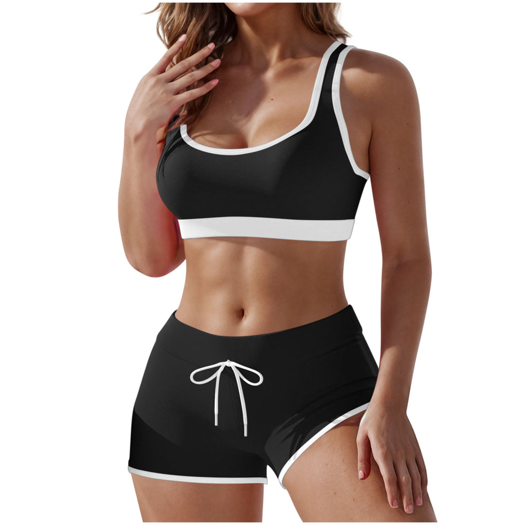 Damen nan stützendes Sportbustier mit breitem Unterbrustband und taillenhohen Trainingsshorts EB