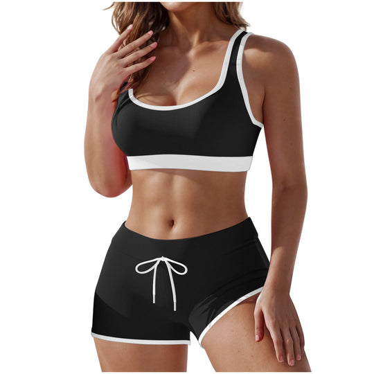 Damen nan stützendes Sportbustier mit breitem Unterbrustband und taillenhohen Trainingsshorts EB