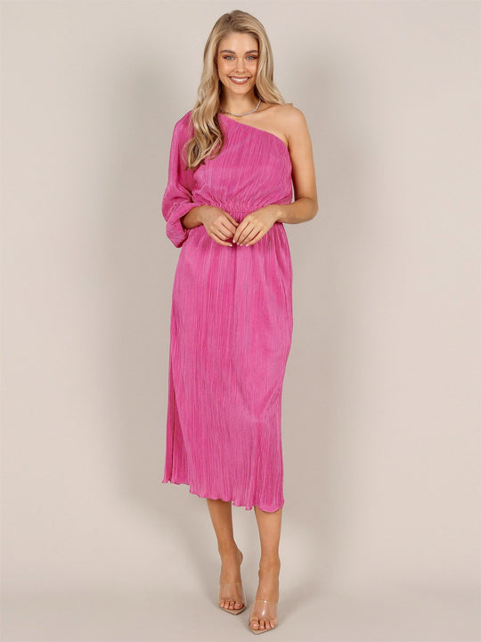 Damen Asymmetrisches Plisseekleid mit Taillengürtel EB