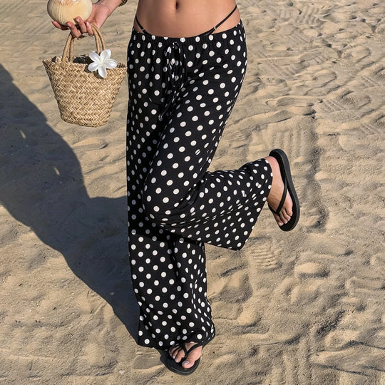 Damen nan weite Palazzo-Hose mit elastischem Bund und Punkte-Muster EB