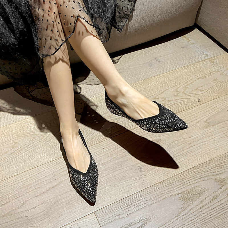 Damen elegante Ballerinas mit funkelnden Strassapplikationen EB