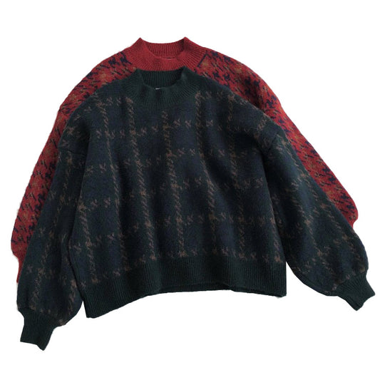 Damen Grob gestrickter Pullover mit modernen Mustern und hohem Kragen EB