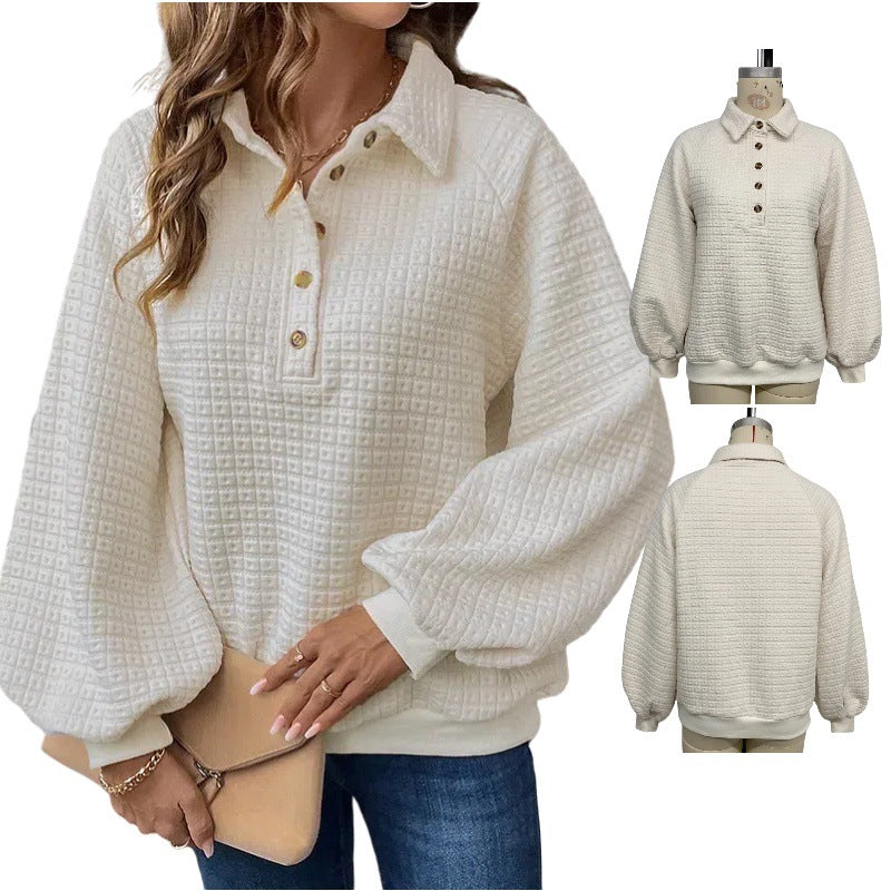Damen lässiger Oversized Pullover mit strukturiertem Waffelmuster EB