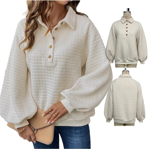 Damen lässiger Oversized Pullover mit strukturiertem Waffelmuster EB
