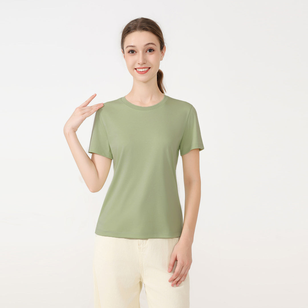 Damen klassisches Rundhals Baumwoll T-Shirt mit kurzem Arm und figurfreundlichem Schnitt EB