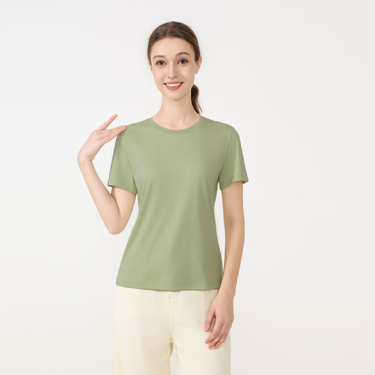 Damen klassisches Rundhals Baumwoll T-Shirt mit kurzem Arm und figurfreundlichem Schnitt EB