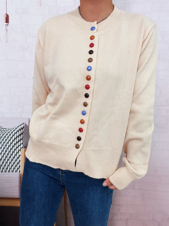 Damen stilvolle Strickjacke mit bunten Knöpfen EB