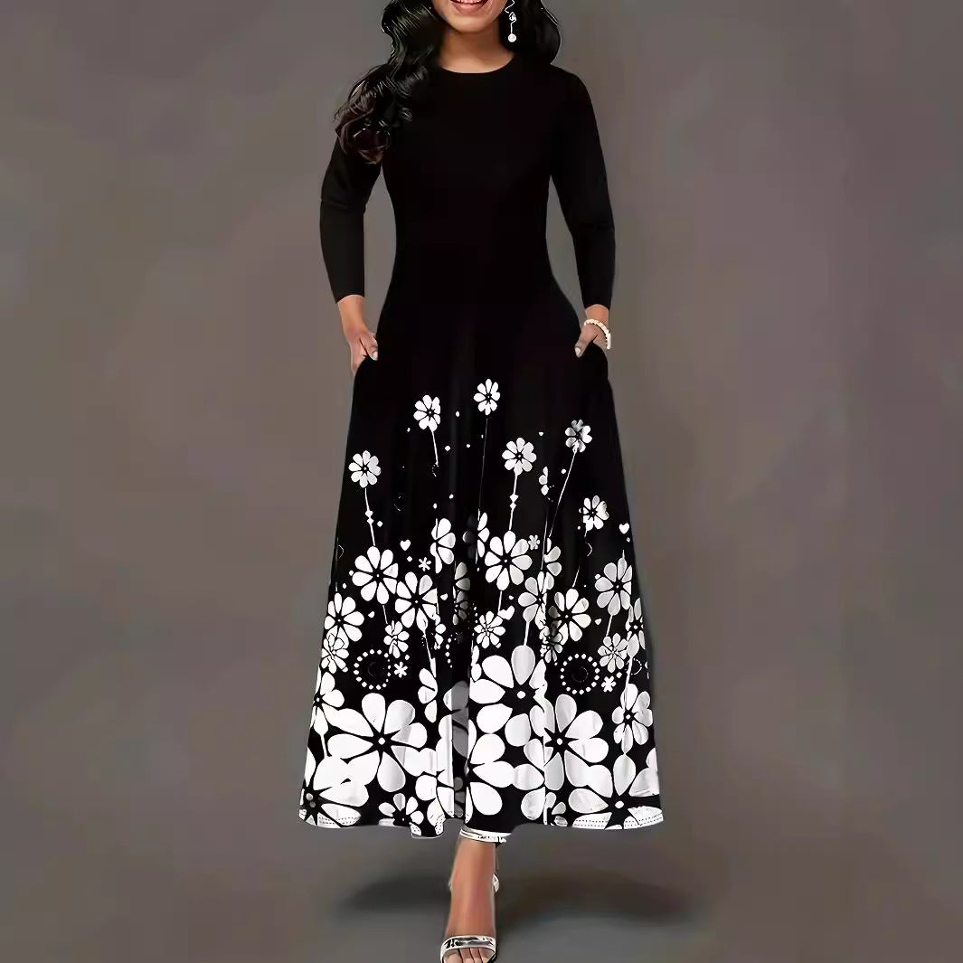 Damen Maxikleid mit floralen Mustern und praktischen Taschen EB