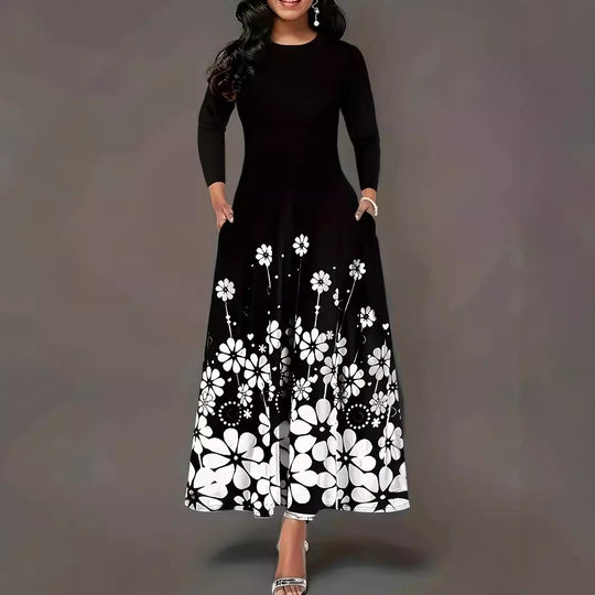 Damen Maxikleid mit floralen Mustern und praktischen Taschen EB