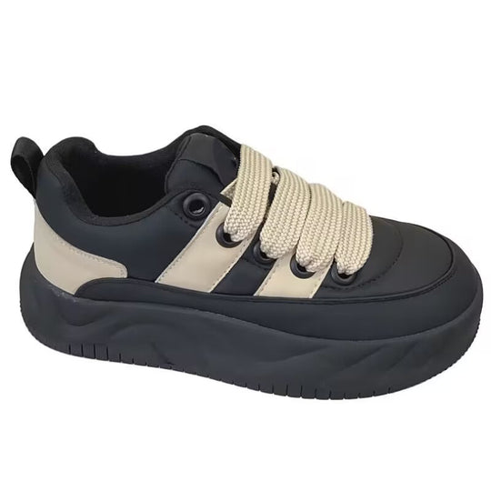 Damen Plattform Sneakers mit dickem Gummi-Style und farblich abgesetzten Details EB
