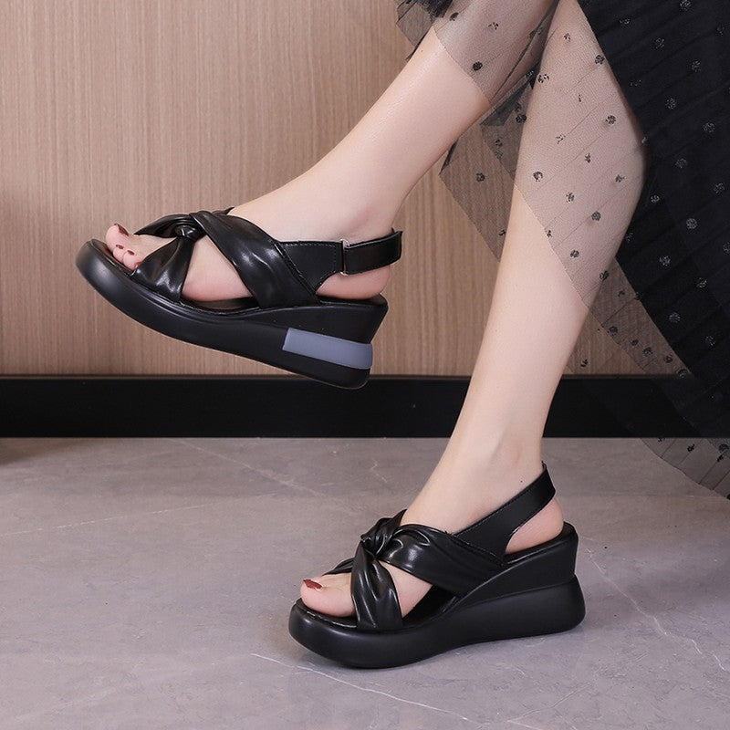 Damen Wedge-Sandalen mit modischem Knoten-Design und flexiblem Fußbett EB