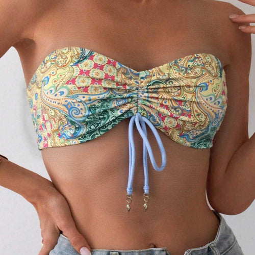 Damen Bandeau-Bikini-Oberteil mit verspieltem Muster EB