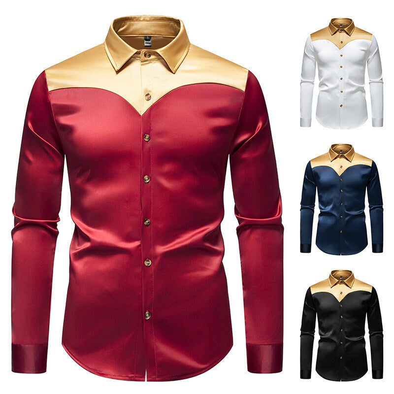 Herren Elegantes Langarmhemd mit glänzendem Kragen EB