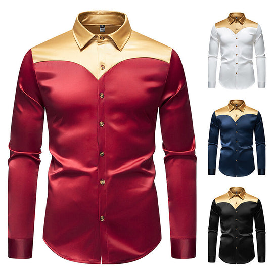 Herren Elegantes Langarmhemd mit glänzendem Kragen EB