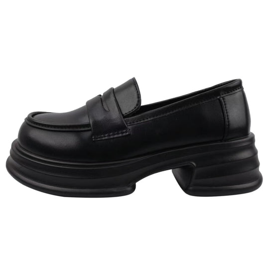 Damen modische Loafers aus glänzendem Material mit breitem Sohlenprofil EB