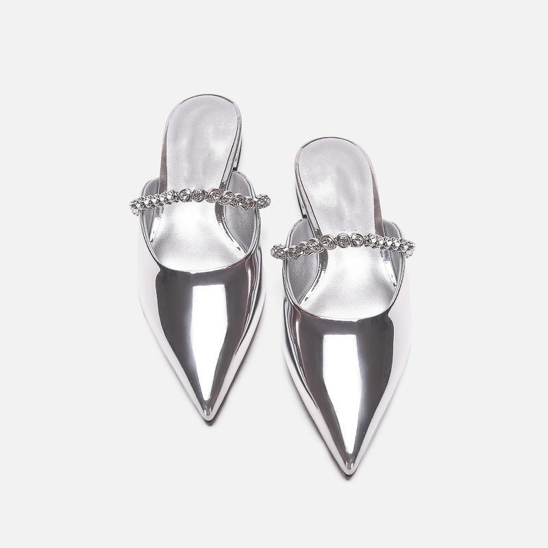 Damen elegante Pantoletten mit glitzerndem Riemen und spitz zulaufender Form EB