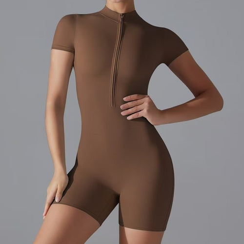 Damen Sportliche Kurzarm-Jumpsuit mit Reißverschluss EB