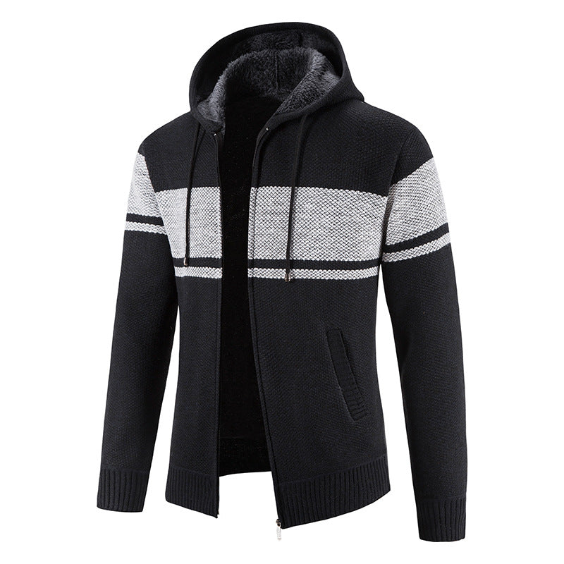 Herren nan gefütterte Strick-Kapuzenjacke mit Teddyfutter, durchgehendem Reißverschluss und Kordelzug EB