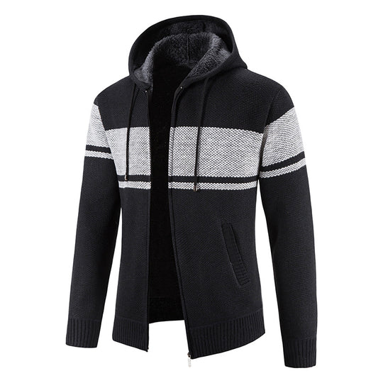 Herren nan gefütterte Strick-Kapuzenjacke mit Teddyfutter, durchgehendem Reißverschluss und Kordelzug EB
