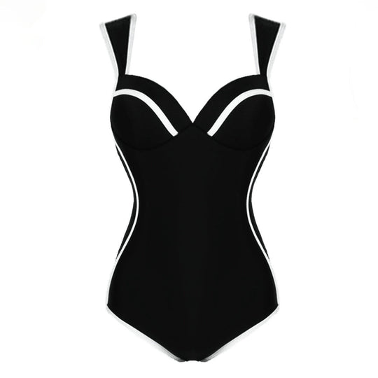 Damen Hochwertiger Einteiler Badeanzug mit elegantem Kontrastdesign EB