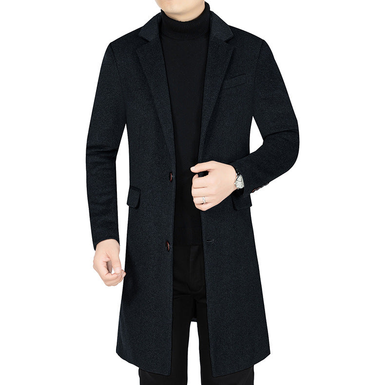 Herren Langer Wollmix-Mantel mit durchgehendem Kunstfell-Futter und schlanker Silhouette EB