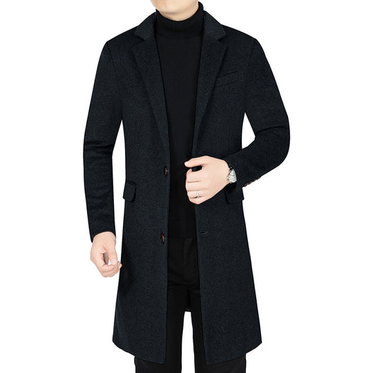 Herren Langer Wollmix-Mantel mit durchgehendem Kunstfell-Futter und schlanker Silhouette EB