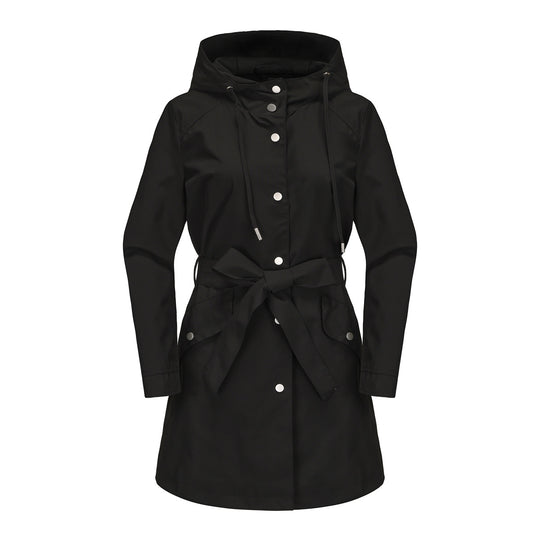 Damen wasserfeste Übergangsjacke mit verstellbarem Kapuzenkragen und Taillengürtel EB