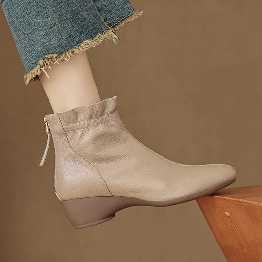 Damen Elegante Ankle Boots mit Rüschenrand und seitlichem Reißverschluss EB