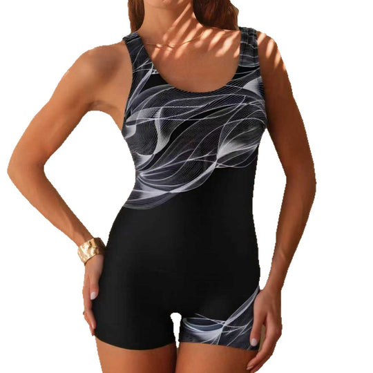 Damen Sportlicher Einteiler-Badeanzug mit grafischem Design EB