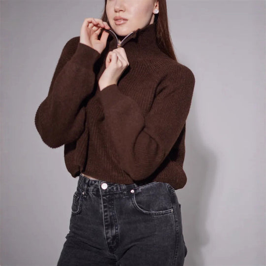 Damen Pullover mit hohem Kragen und Zip EB