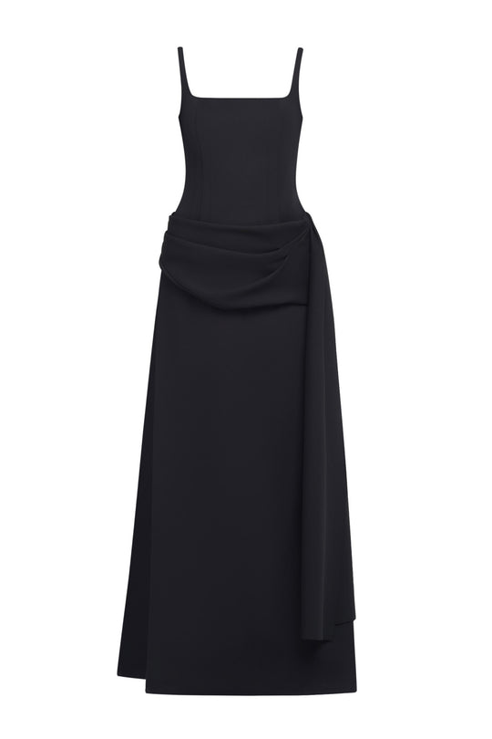 Damen Elegantes Maxikleid mit transparenten Ärmeln und drapiertem Rock EB