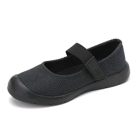 Damen nan komfortabler Strick-Riemchen-Ballerina mit verstellbarem Klettverschluss und flexibler Gummilaufsohle EB