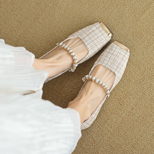 Damen Ballerinas mit eleganter Perlenapplikation und modischem Riemen EB
