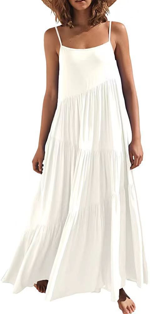 Damen luftiges Maxikleid mit Spaghetti-Trägern und stilvollem Layering EB