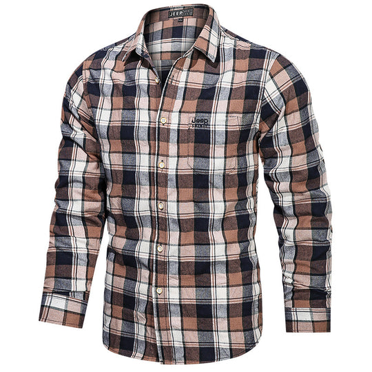 Herren nan tailliertes Karomuster-Flanellhemd mit Brusttasche und weichem Baumwollmix EB
