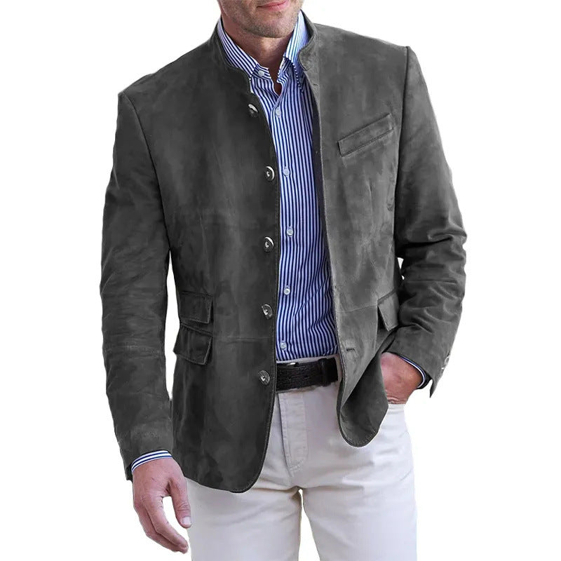 Herren Veloursleder Blazer mit Stehkragen und Pattentaschen EB