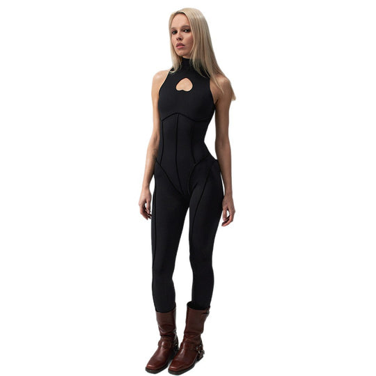 Damen Eleganter Bodycon-Jumpsuit mit herzförmigem Ausschnitt und hoher Kragen EB