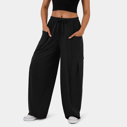 Damen Weite Freizeit-Hose mit elastischem Bund und praktischen Taschen EB